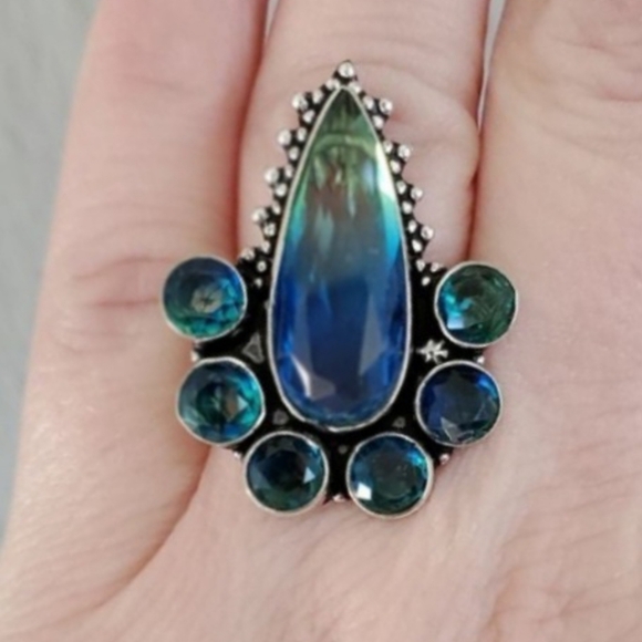 New Bi-Color Tourmaline 925 Silver Statement Ring.  - Picture 11 of 12